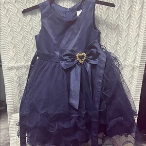 Charming Navy Kids Dress with Heart Bow